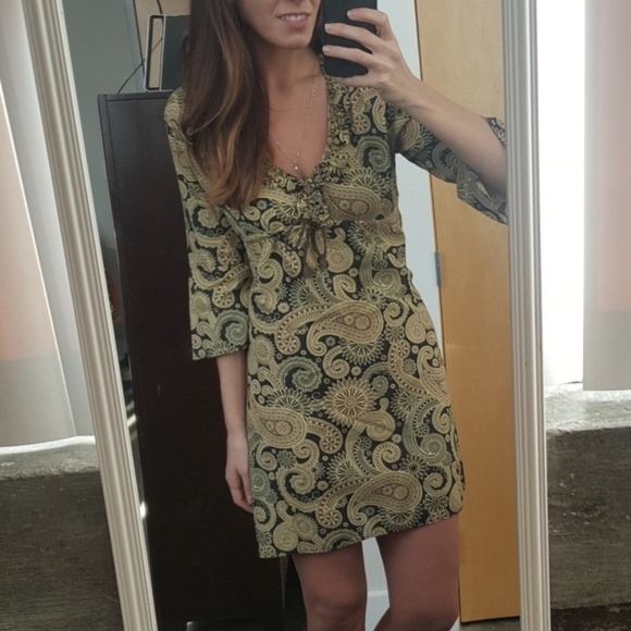 **Trumpet Sleeve Paisley Resort Wear Dress